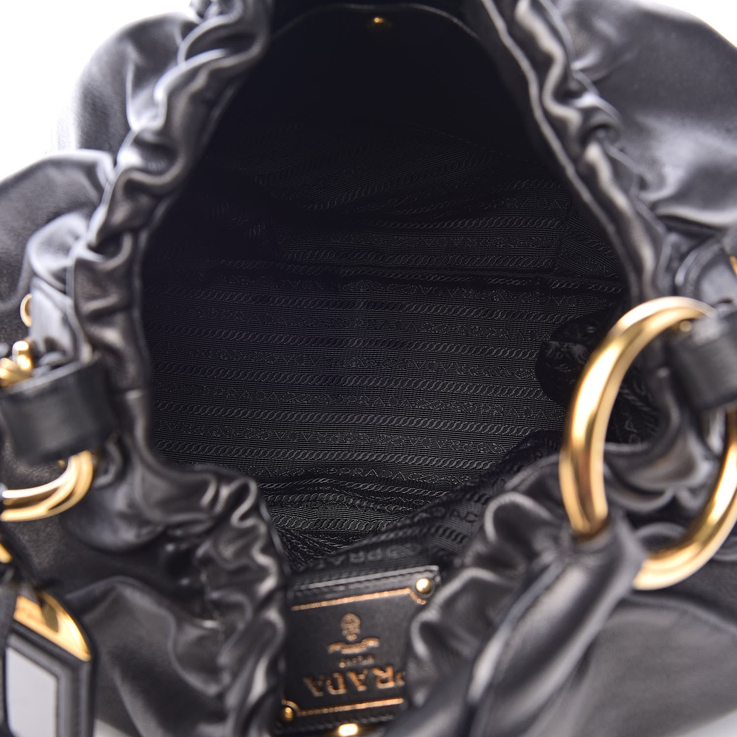 Prada Soft Calfskin Pleated Hobo Black 5 of 11