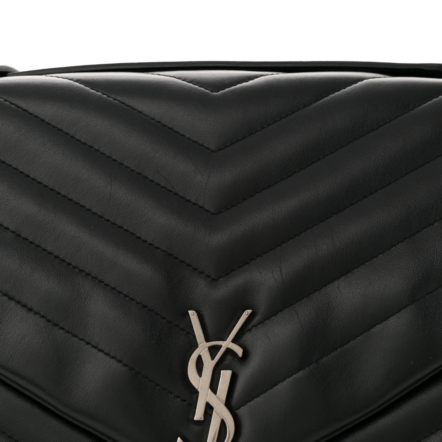 Calfskin Y Quilted Monogram Large Loulou Chain Satchel Black