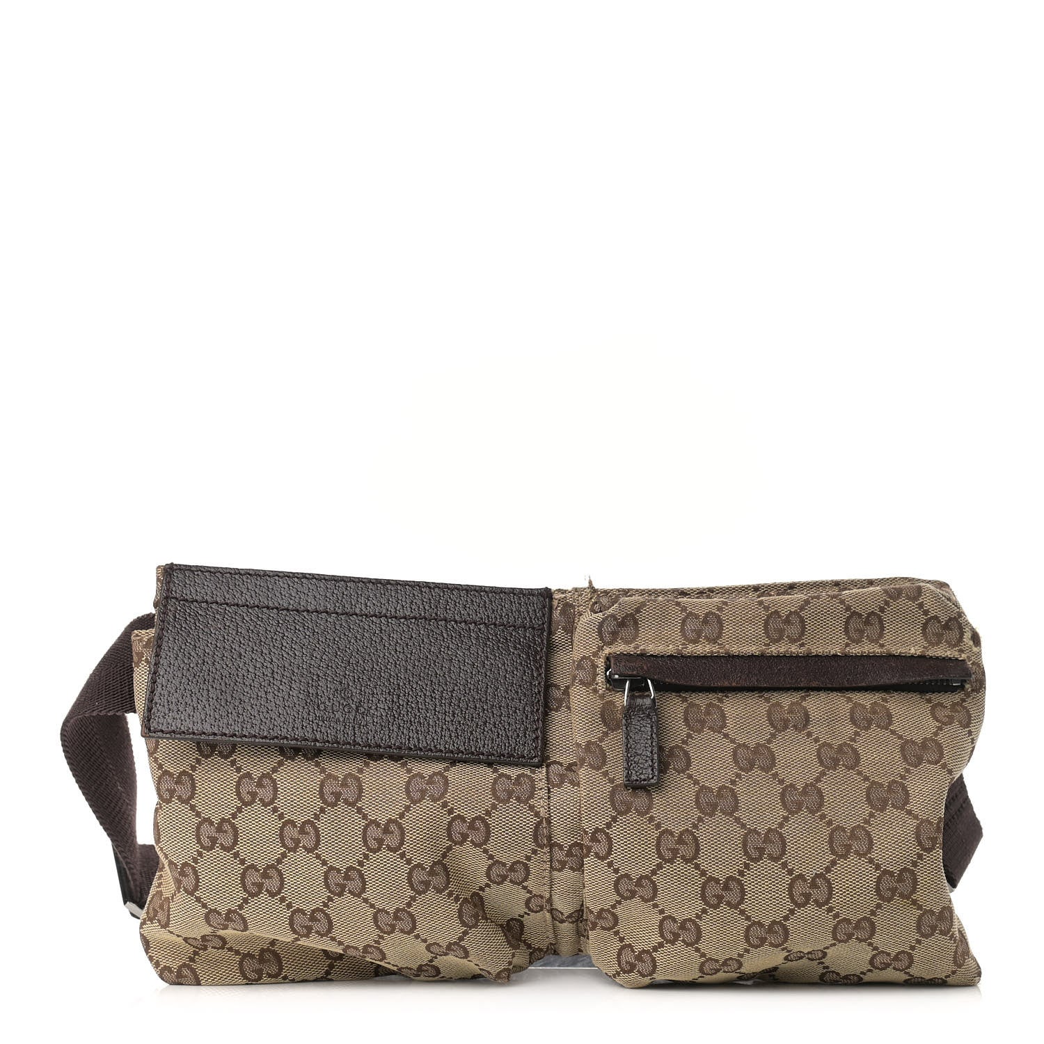 Gucci GG Monogram Double Pocket Belt Bag Dark Brown 1 of 11