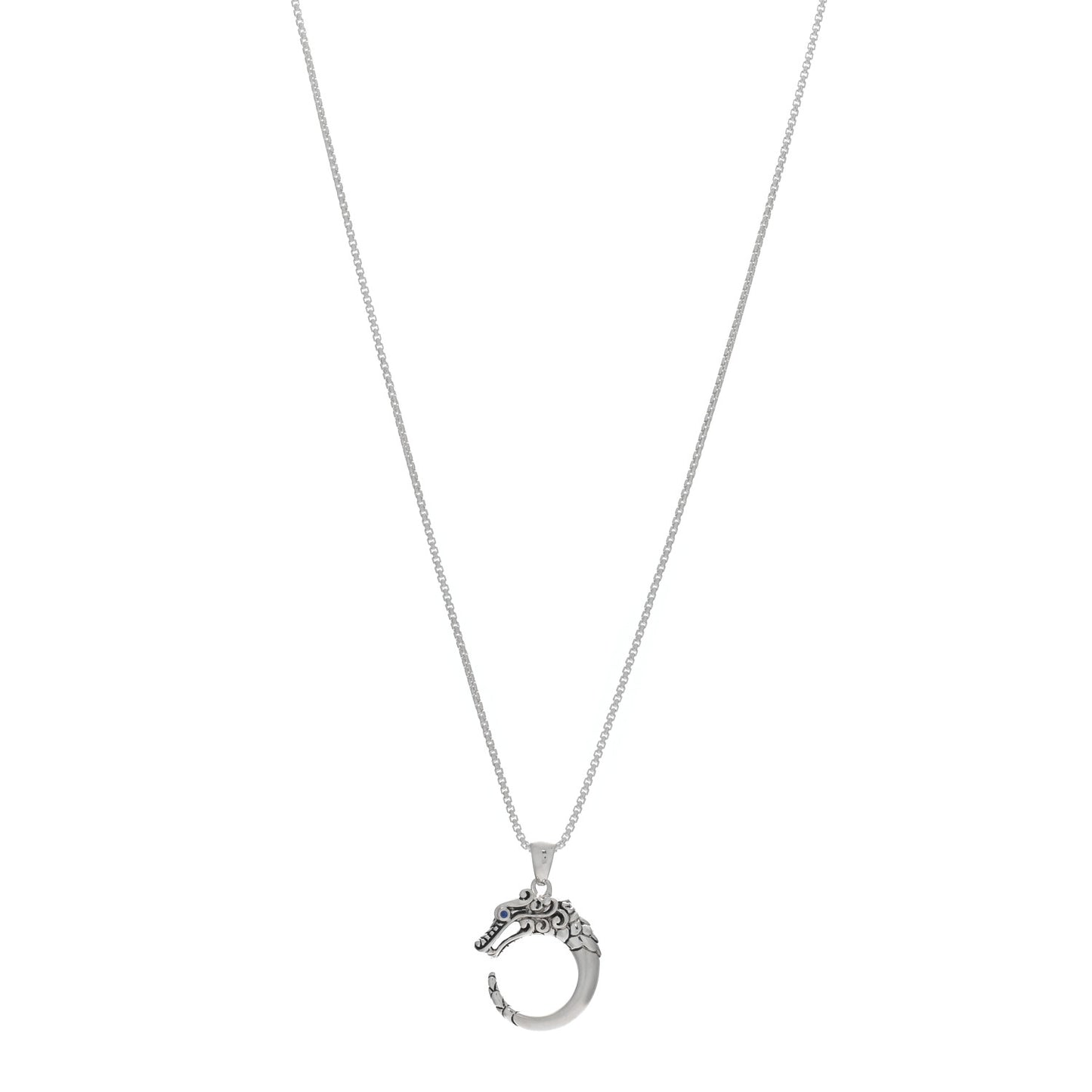 Sterling Silver Blue Sapphire Naga Round Pendant Necklace