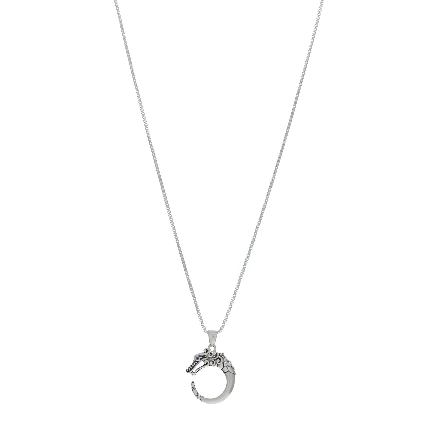 John Hardy Sterling Silver Blue Sapphire Naga Round Pendant Necklace 1 of 5
