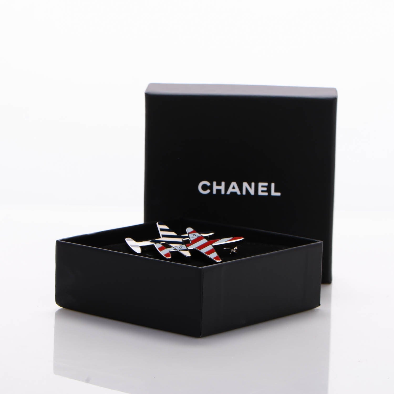 Chanel Resin Striped CC Airplane Brooch Blue Red 5 of 5