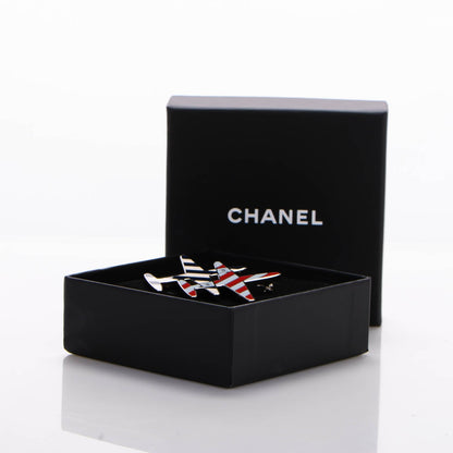 Chanel Resin Striped CC Airplane Brooch Blue Red 5 of 5