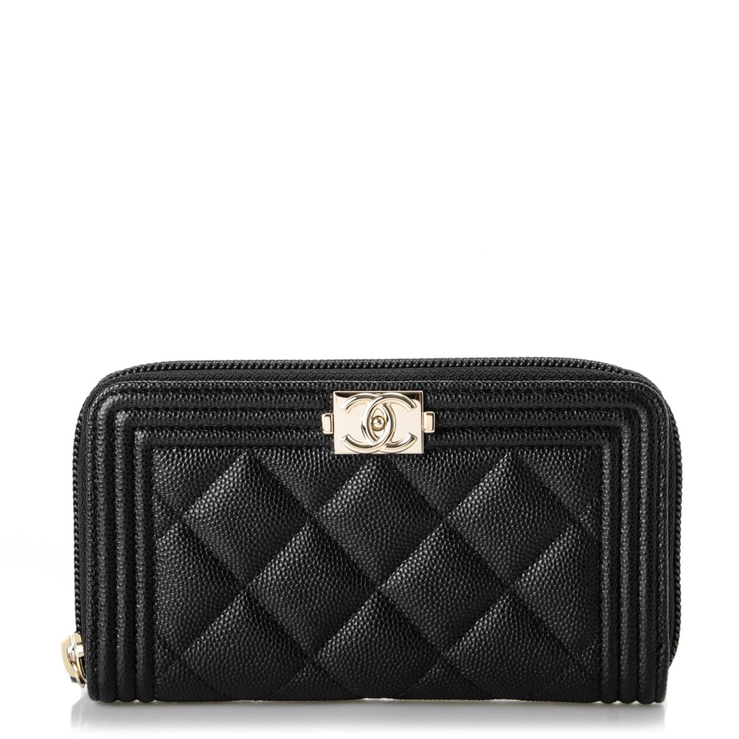 Caviar Quilted Boy Small Zip Around Wallet Black