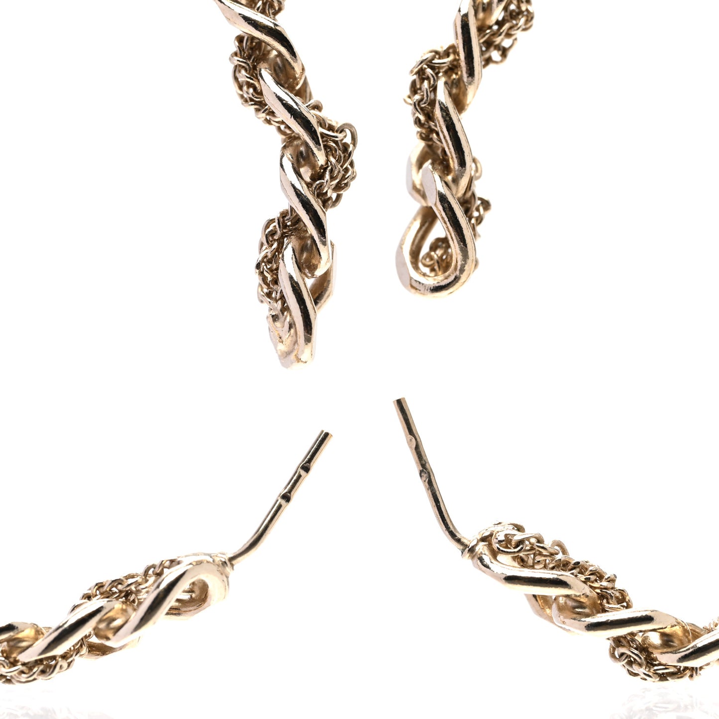 Metal CC Turnlock Chain Hoop Earrings Gold