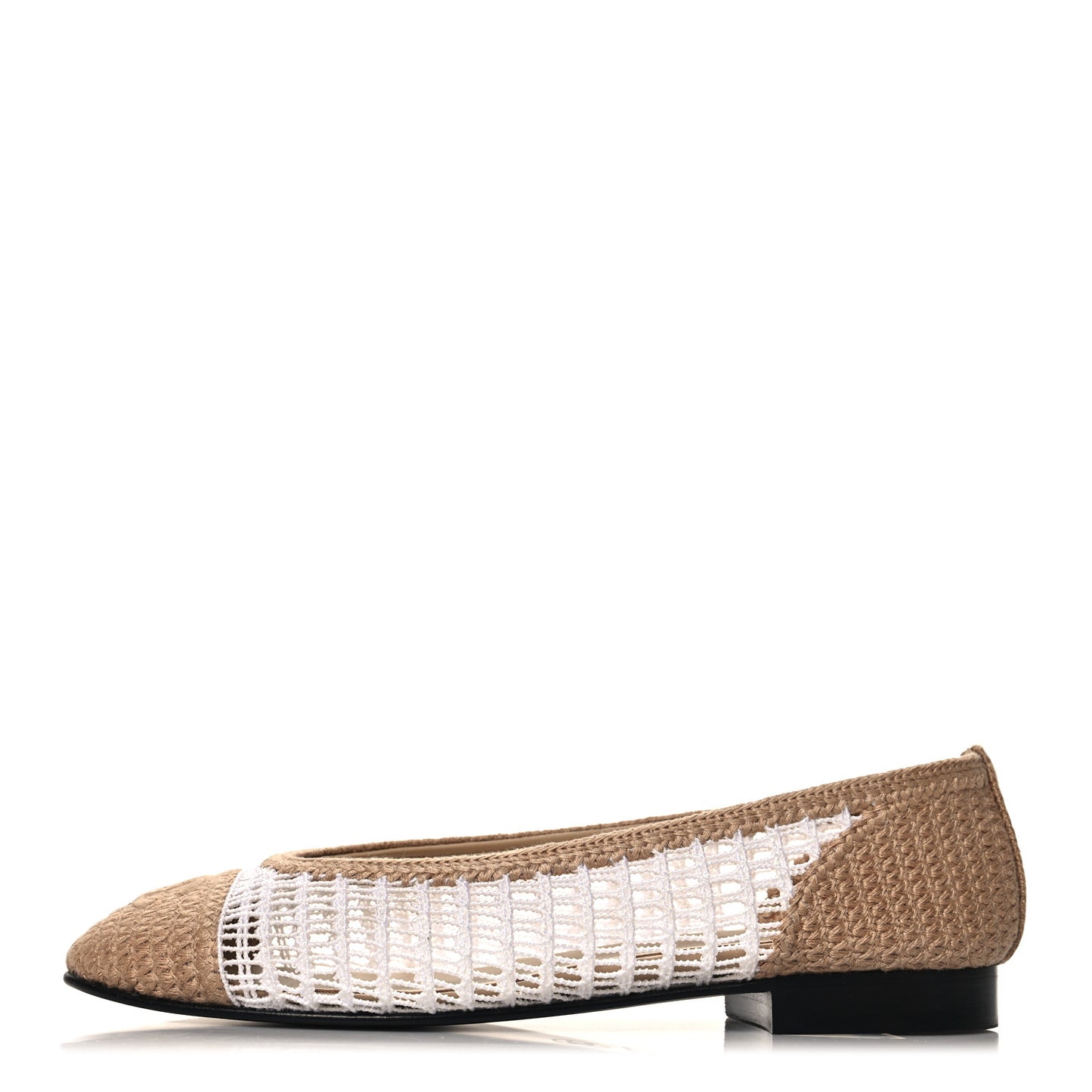 Raffia Cap Toe Ballerina Flats 37 Beige White