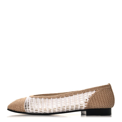 Chanel Raffia Cap Toe Ballerina Flats 37 Beige White 1 of 9