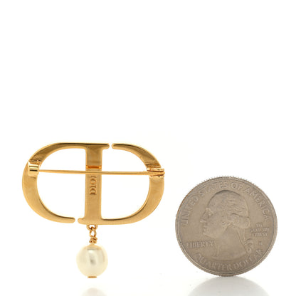 Christian Dior Crystal Pearl CD Logo Brooch Gold 2 of 4