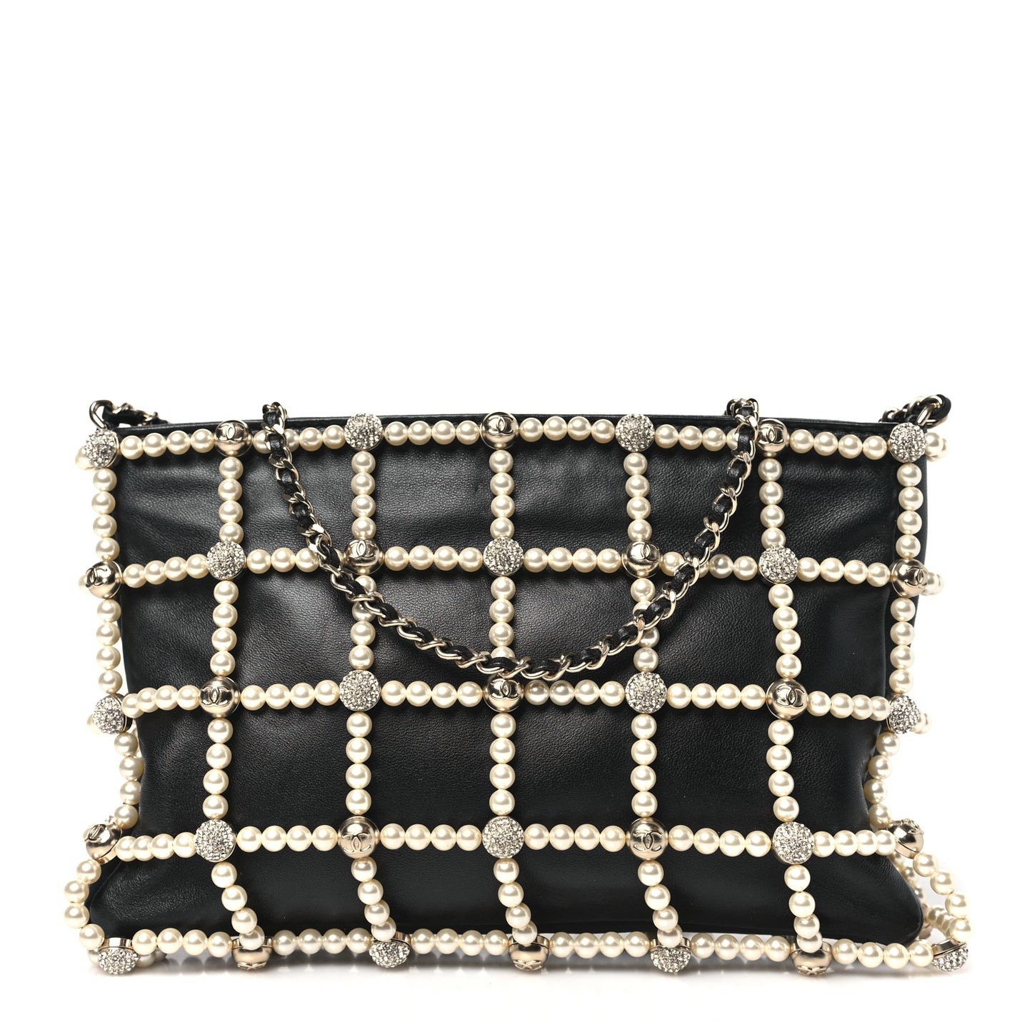 Lambskin Pearl Frame Shoulder Bag Black