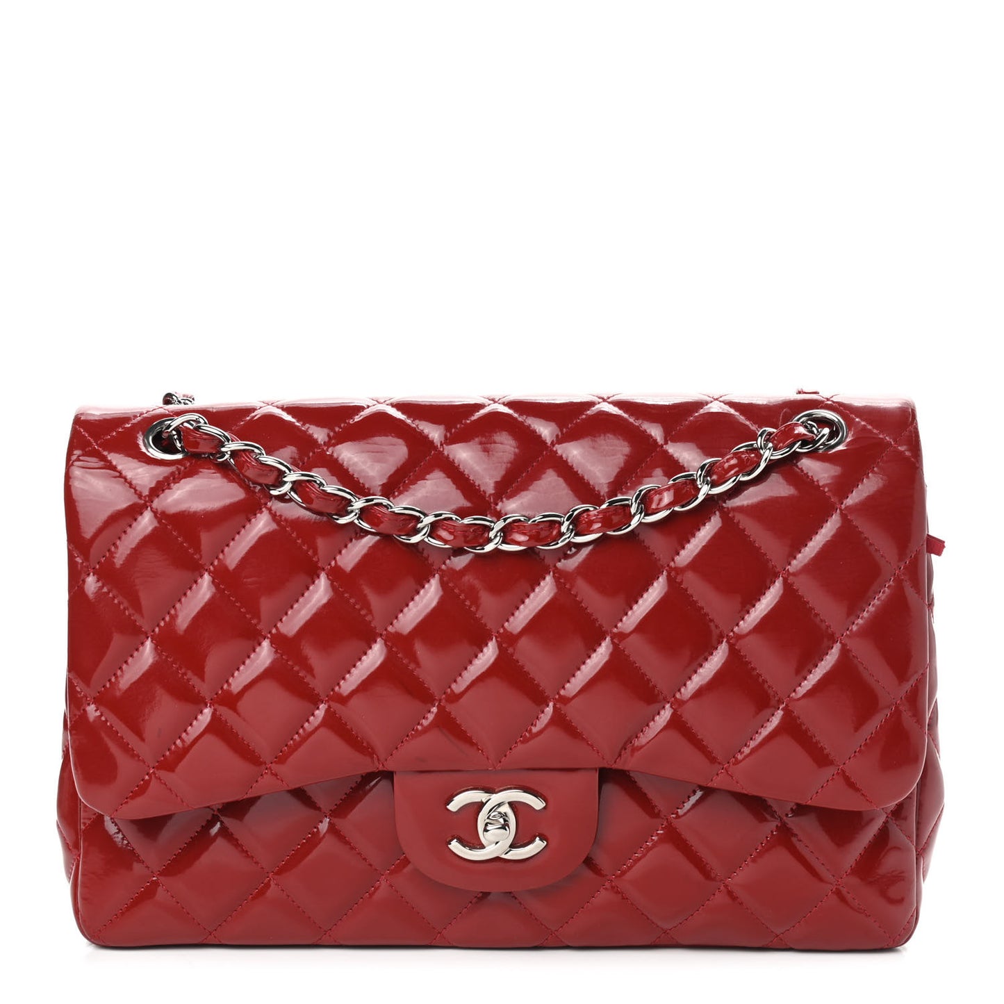 Patent Quilted Jumbo Double Flap Red