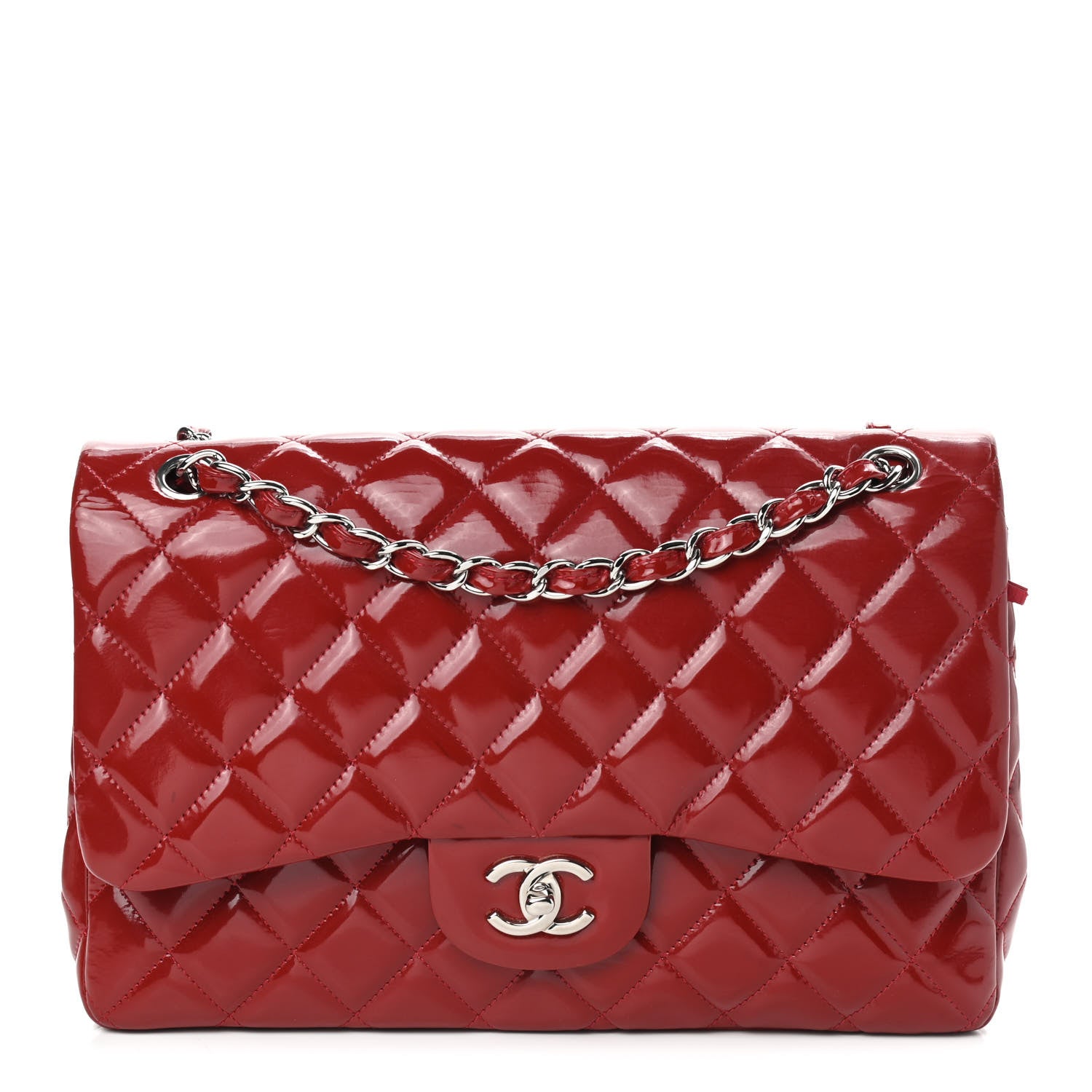 Chanel Patent Quilted Jumbo Double Flap Red 1 of 10