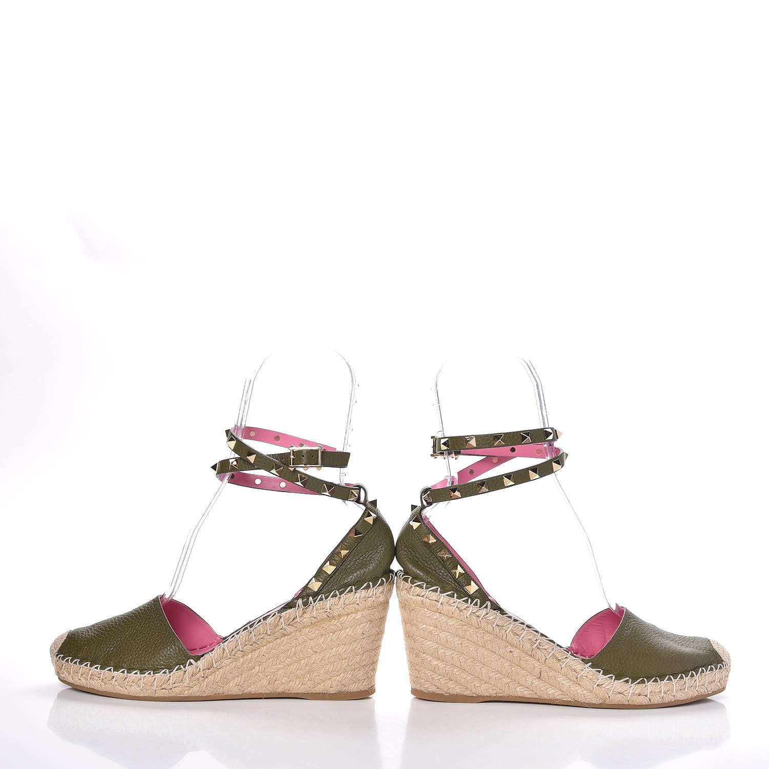 Valentino Garavani Grained Calfskin Rockstud Ankle Wrap Espadrille 15/85mm Wedges 40 Oasis 6 of 12