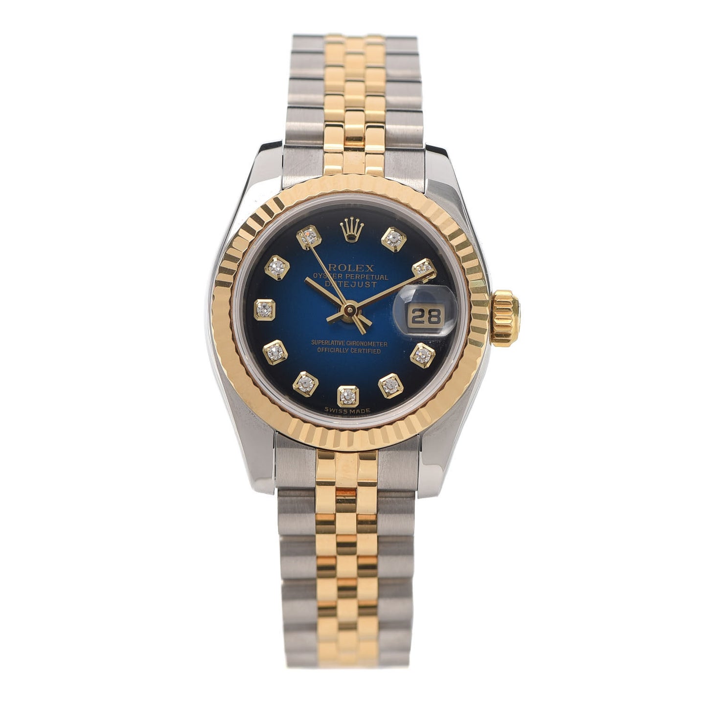 Stainless Steel 18K Yellow Gold Diamond 26mm Oyster Perpetual Datejust Watch Blue 179173