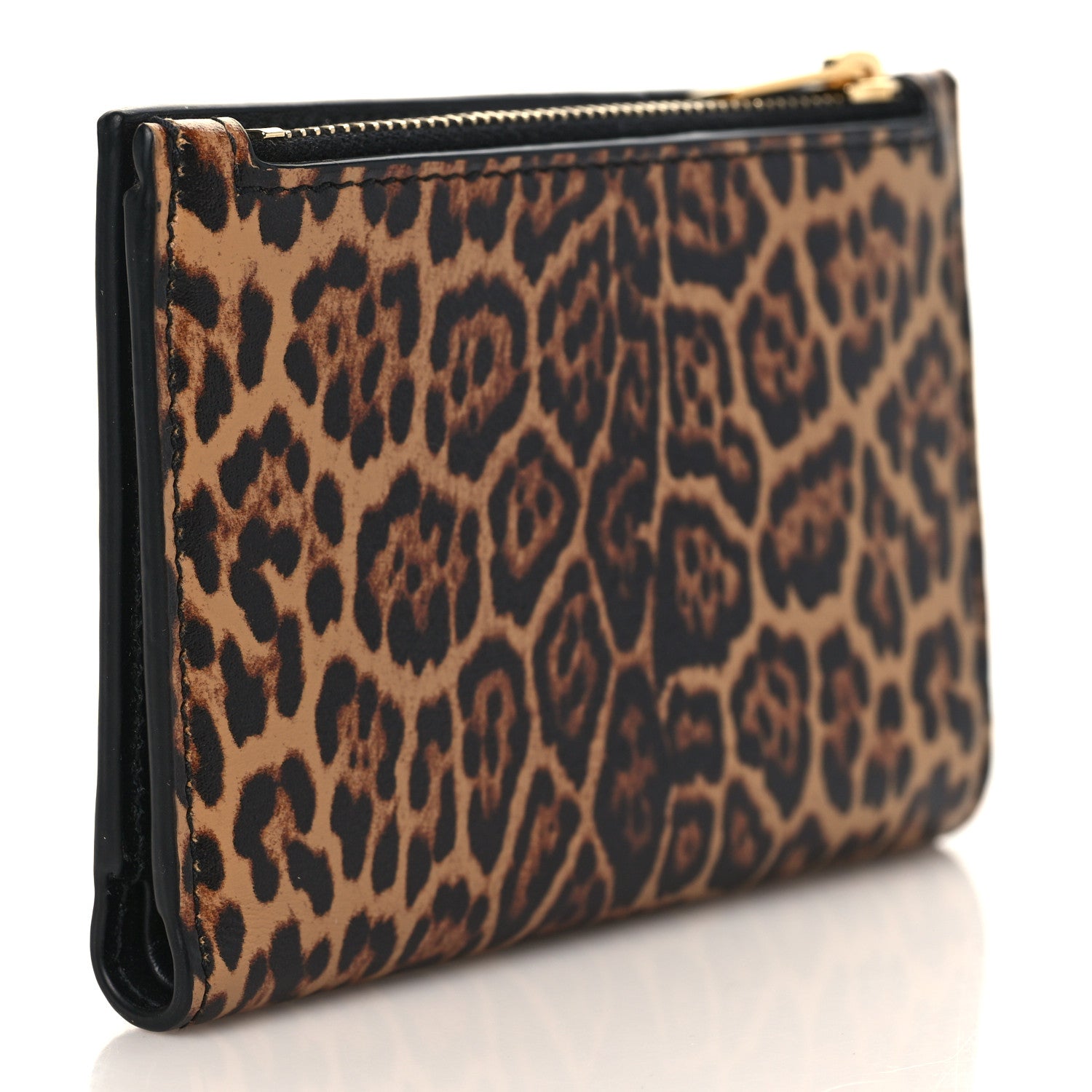 Saint Laurent Calfskin Leopard Printed Monogram Bi-Fold Zipped Wallet Black 3 of 6
