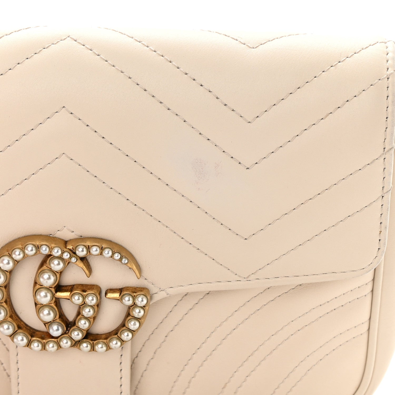 Gucci Calfskin Matelasse Pearly GG Marmont Chain Belt Bag Mystic White 17 of 19