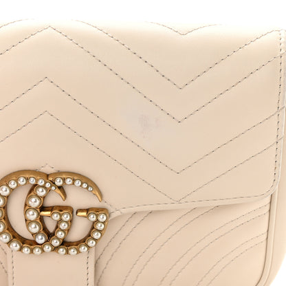 Gucci Calfskin Matelasse Pearly GG Marmont Chain Belt Bag Mystic White 17 of 19