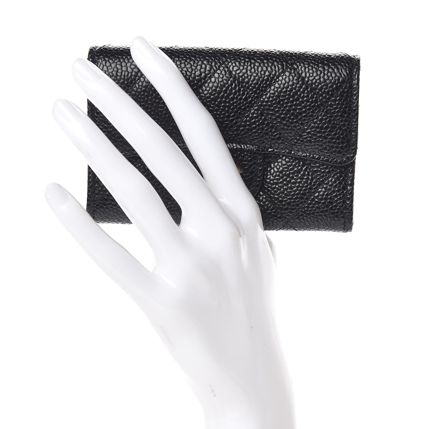 Caviar Quilted Flap Card Holder Wallet Black