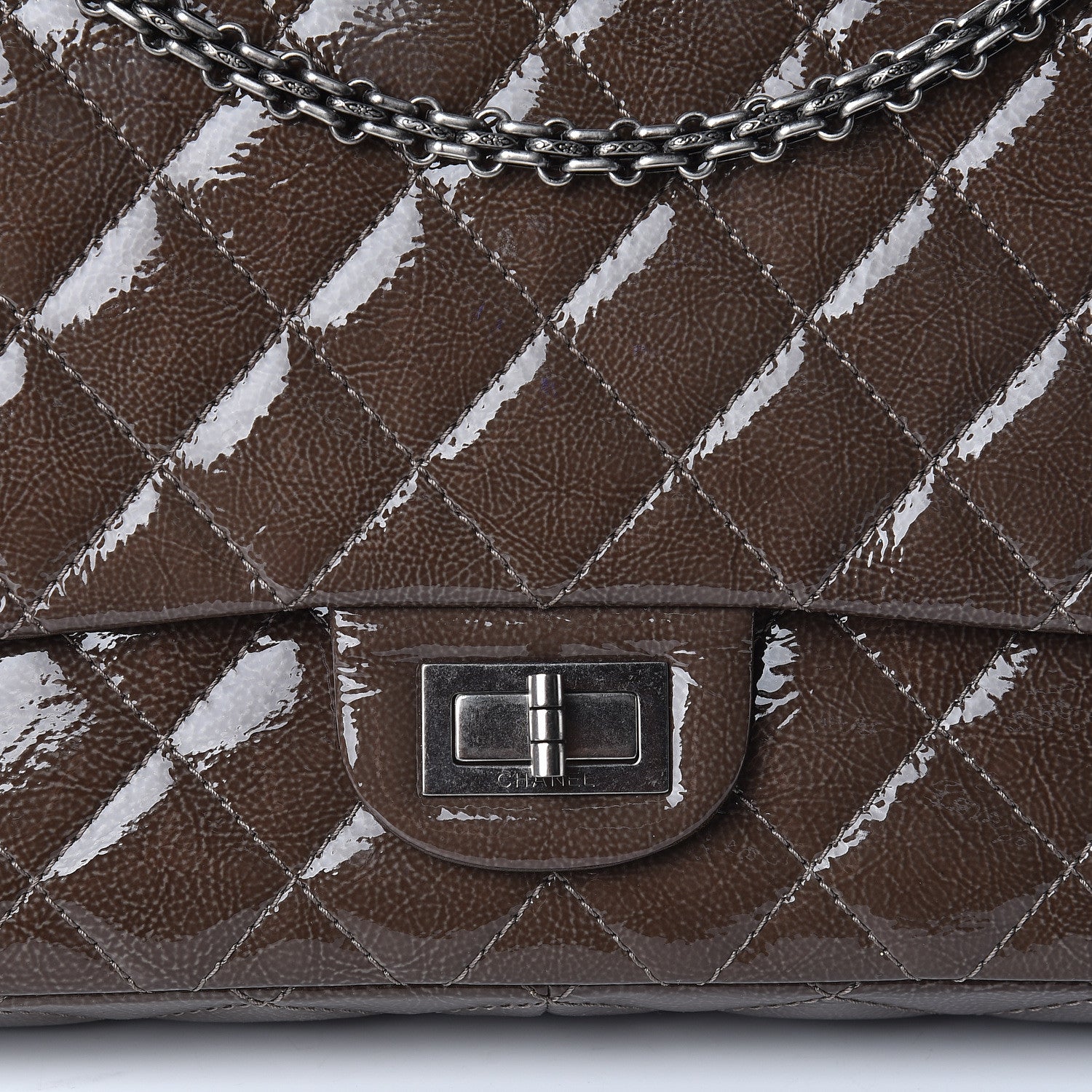 Chanel Crinkled Patent Quilted 2.55 Reissue 227 Flap Brown 8 of 13