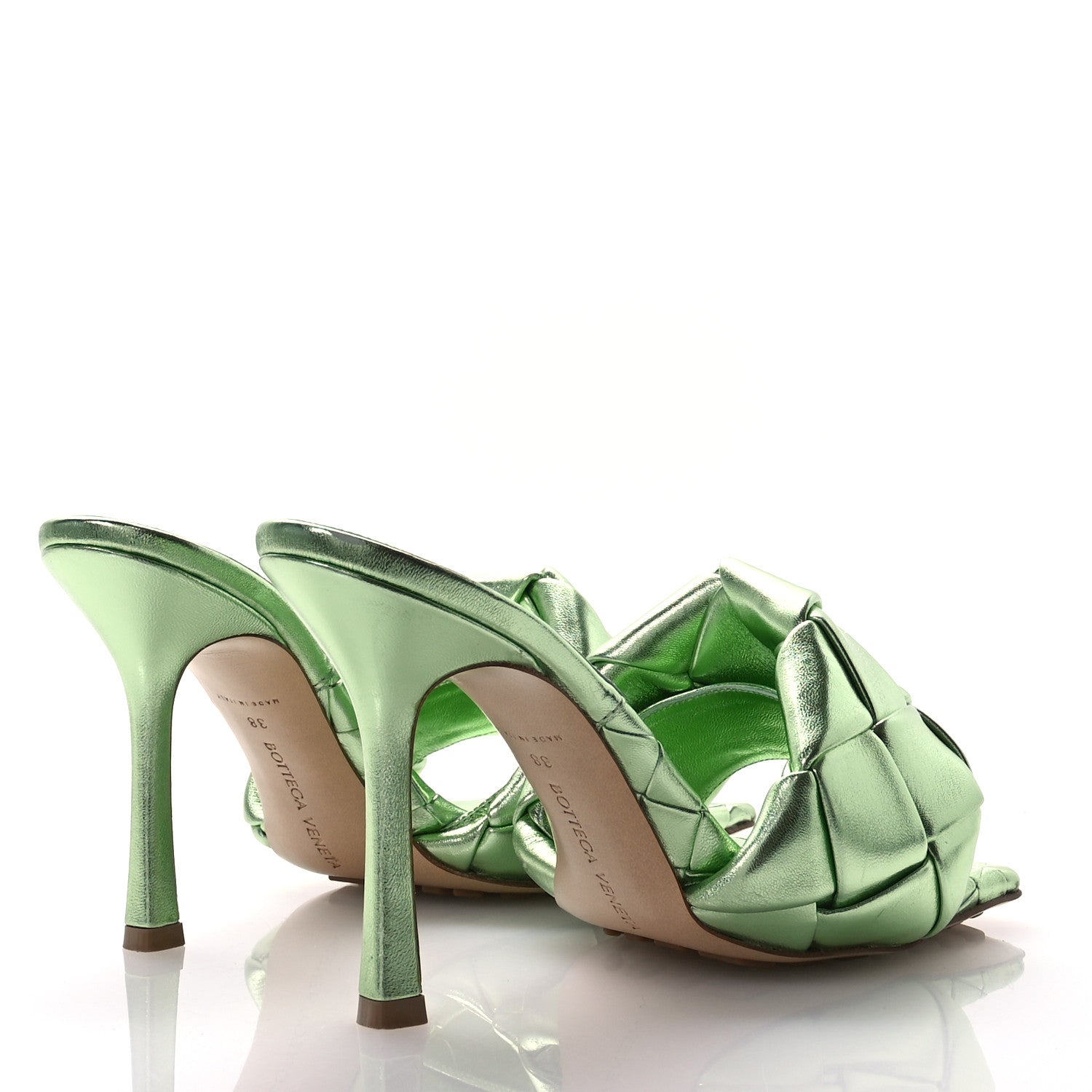 Bottega Veneta Metallic Nappa Maxi Intrecciato Lido 90mm Mule Sandals 38 Pistachio 5 of 7
