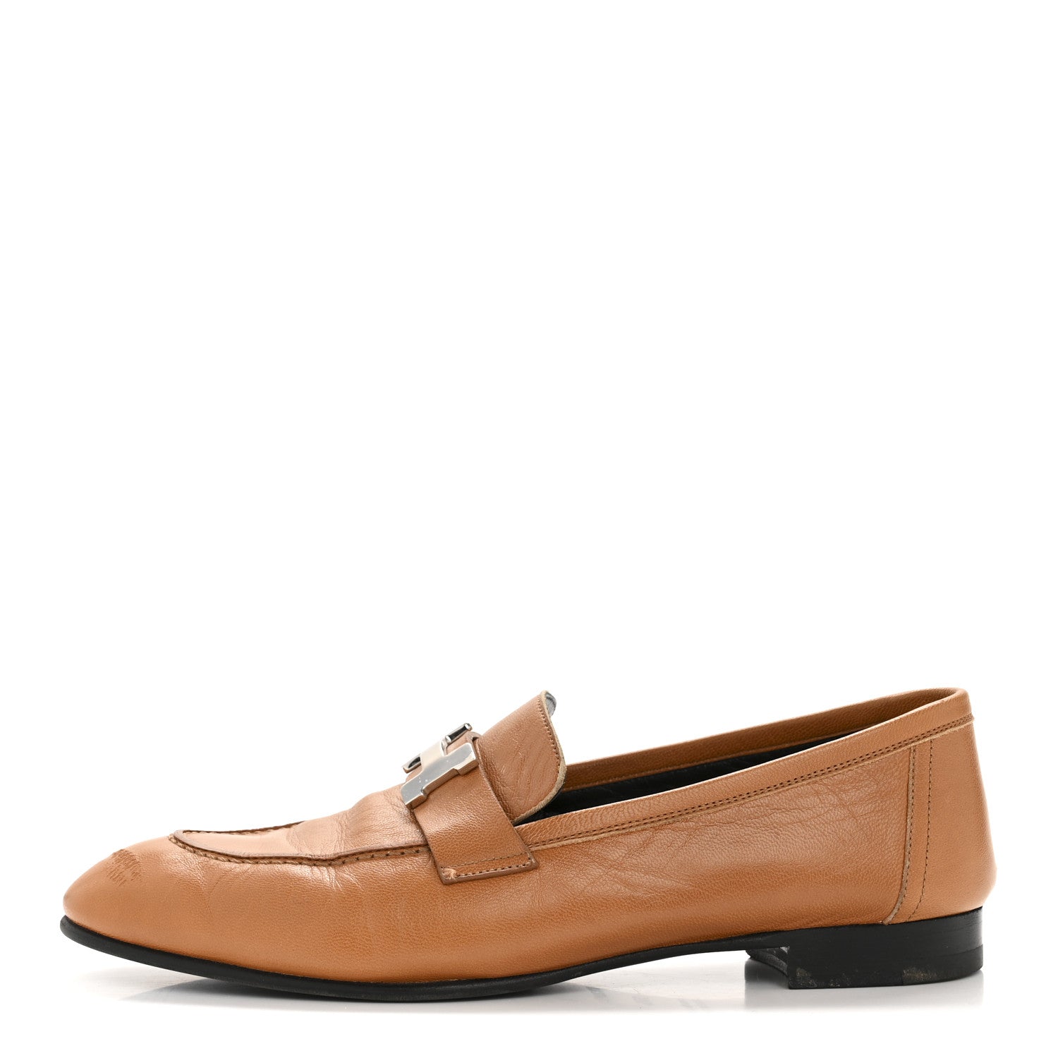 Hermes Goatskin Womens Paris Loafers 38.5 Naturel Black 1 of 9