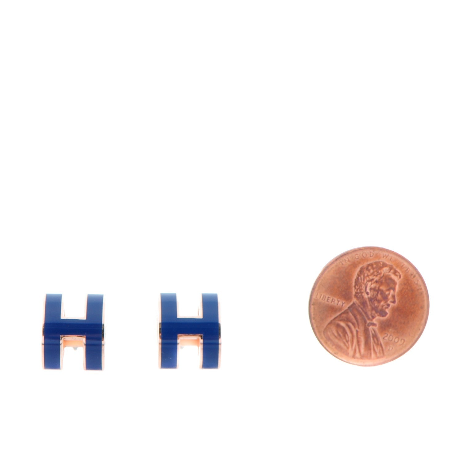 Hermes Rose Gold Lacquered Pop H Earrings Navy Bleu 2 of 6