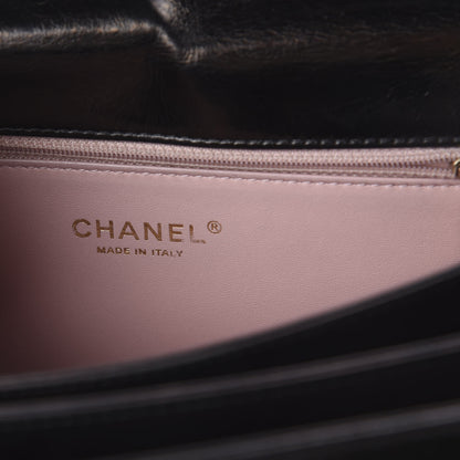 Chanel Aged Glazed Calfskin Quilted Straight Lined Flap Black 7 of 8