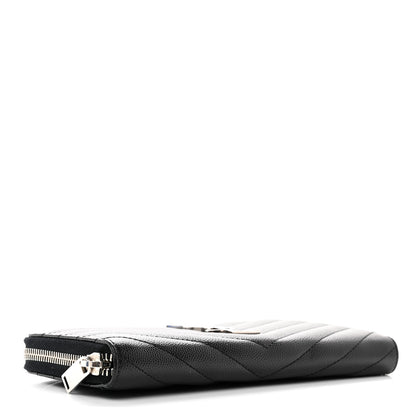 Saint Laurent Grain De Poudre Matelasse Chevron Monogram Zip Around Wallet Black 4 of 7