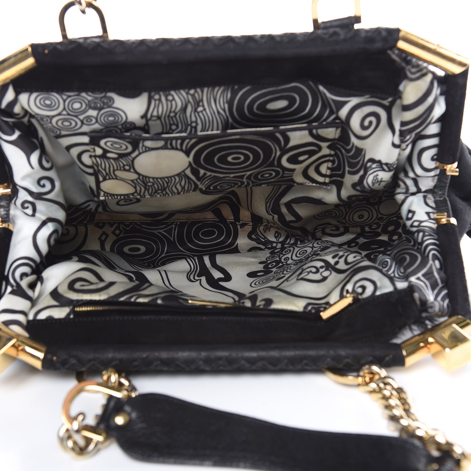 Versace Fur Satin Chain Shoulder Bag Black 5 of 15