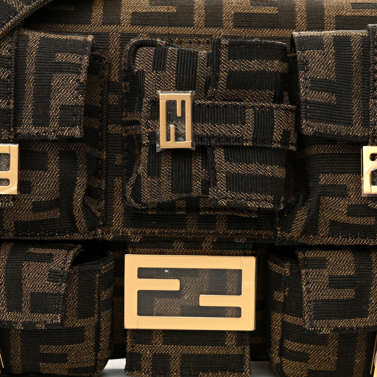 Fendi Fabric Jacquard FF 1974 Multipocket Baguette Tobacco Moro 8 of 12