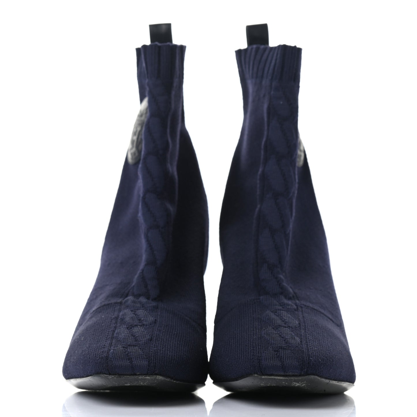 Knit Calfskin Volver Ankle Boots 36.5 Bleu Diplomatique