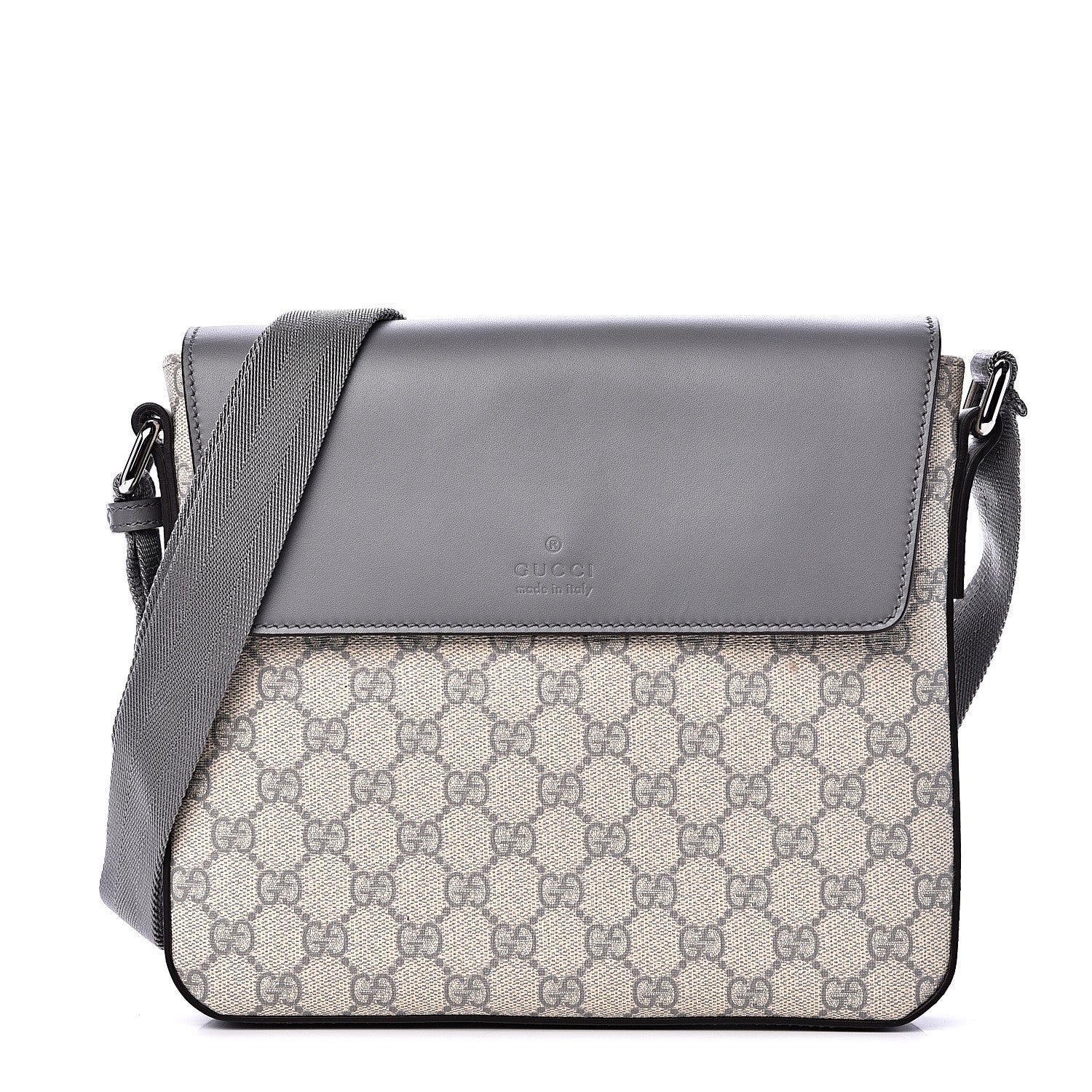 Gucci GG Supreme Monogram Selleria Calfskin Medium Satchel Messenger Bag Ecru Grigio 1 of 10