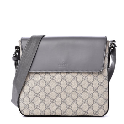 Gucci GG Supreme Monogram Selleria Calfskin Medium Satchel Messenger Bag Ecru Grigio 1 of 10
