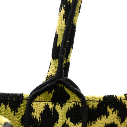 Christian Dior Canvas Mizza Embroidered Medium Leopard Book Tote Lime Pop 12 of 14
