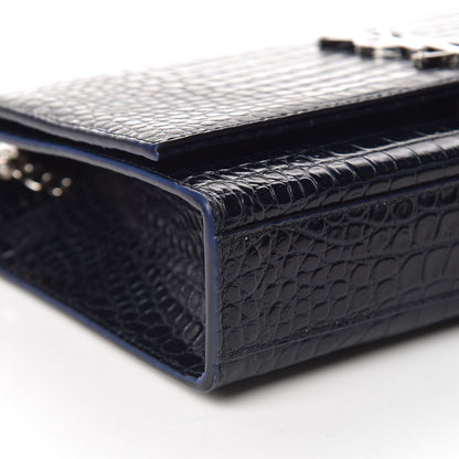 Saint Laurent Calfskin Crocodile Embossed Medium Classic Monogram Kate Tassel Satchel Blue Sapphire 7 of 9