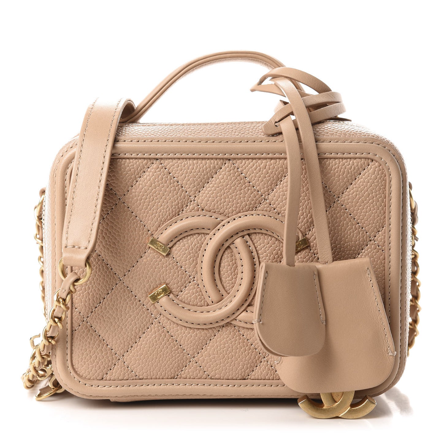 Caviar Quilted Small CC Filigree Vanity Case Beige