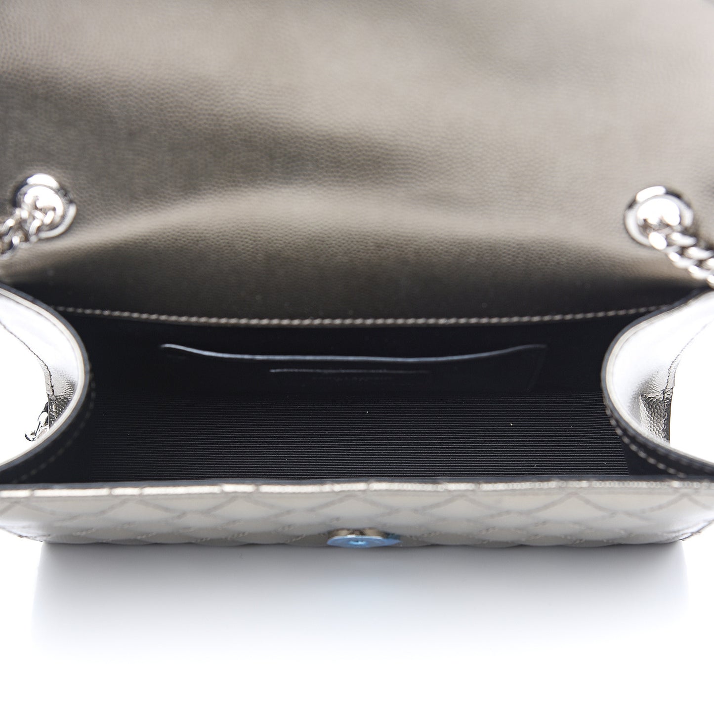 Metallic Grain De Poudre Textured Mixed Matelasse Triquilt Small Monogram Satchel Piombo