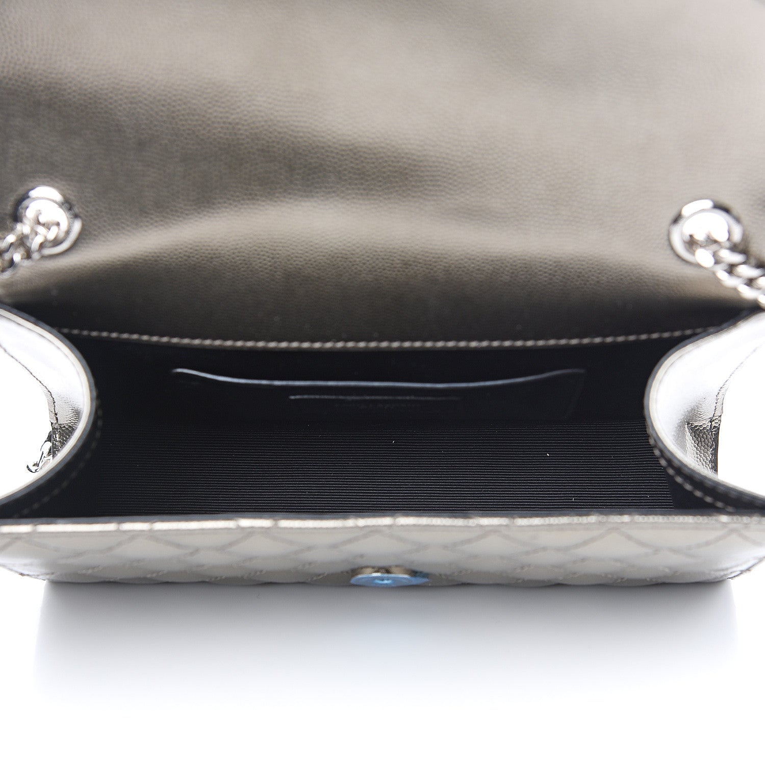 Saint Laurent Metallic Grain De Poudre Textured Mixed Matelasse Triquilt Small Monogram Satchel Piombo 4 of 7