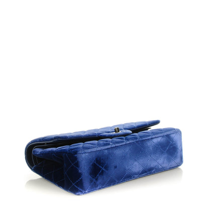 Chanel Velvet Quilted Medium Double Flap Navy Blue 4 of 7