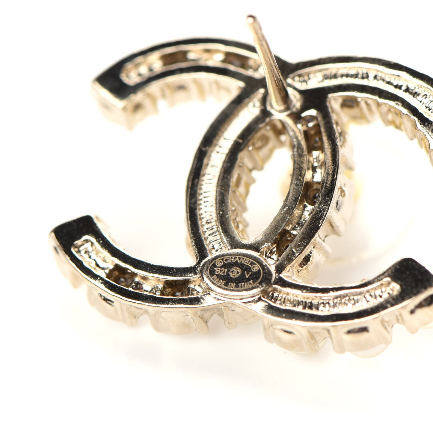 Crystal Pearl CC Dazzling Domino Earrings Gold