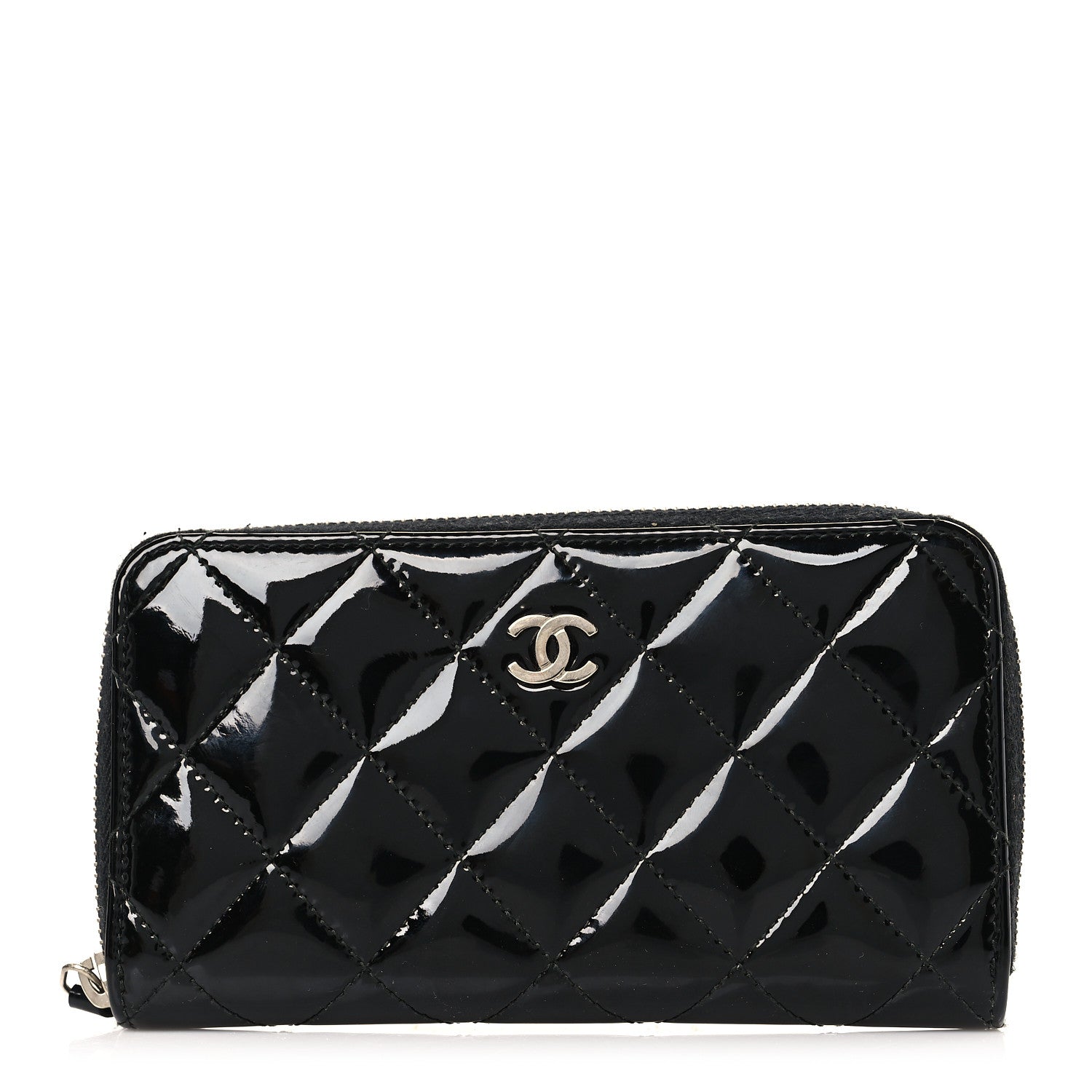 Chanel Patent Quilted Small Zip Around Wallet Black 1 of 8