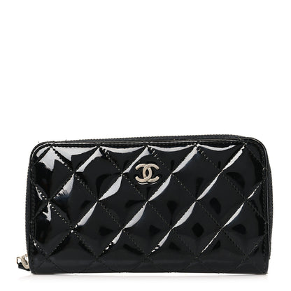 Chanel Patent Quilted Small Zip Around Wallet Black 1 of 8