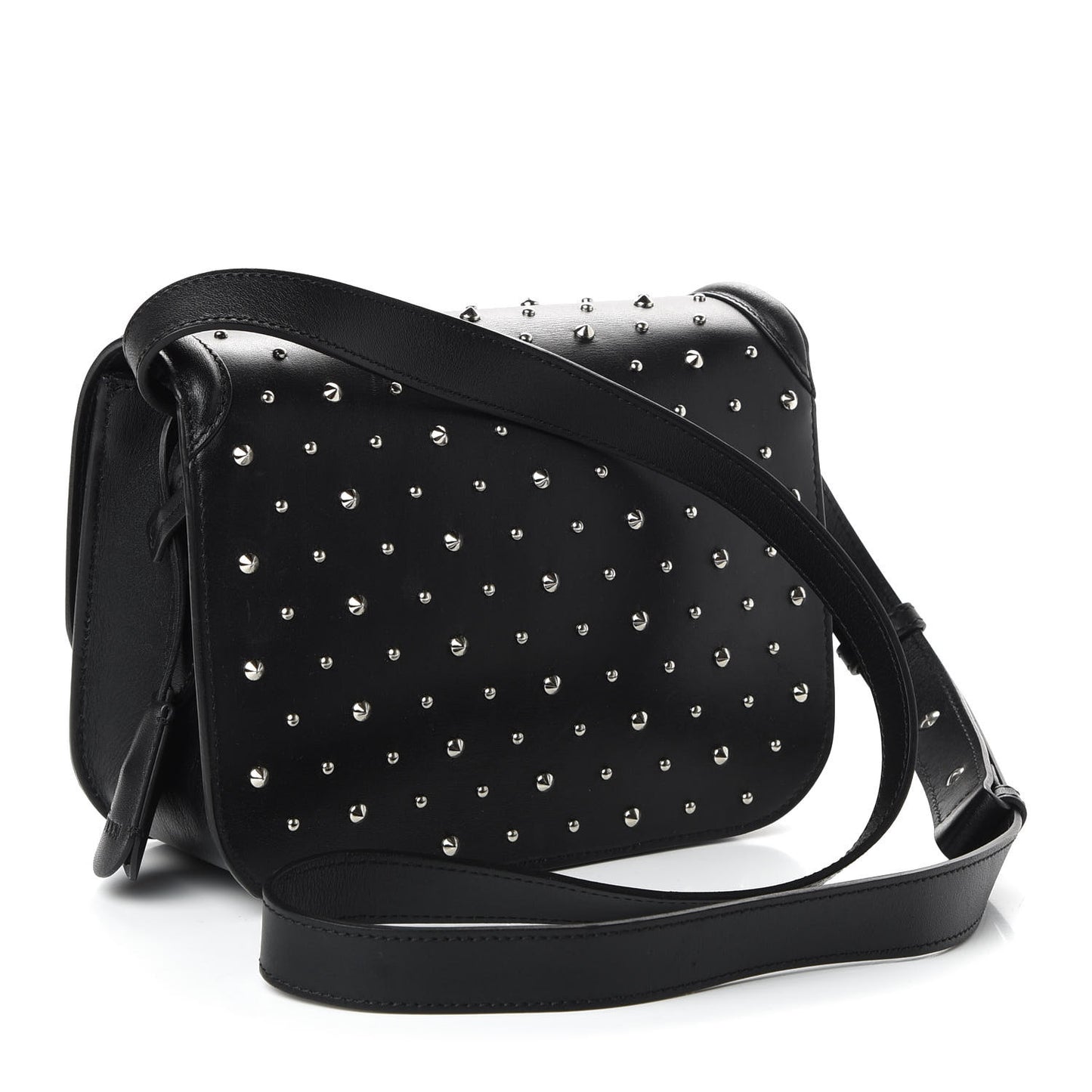 Calfskin Studded Small Padlock Crossbody Bag Black