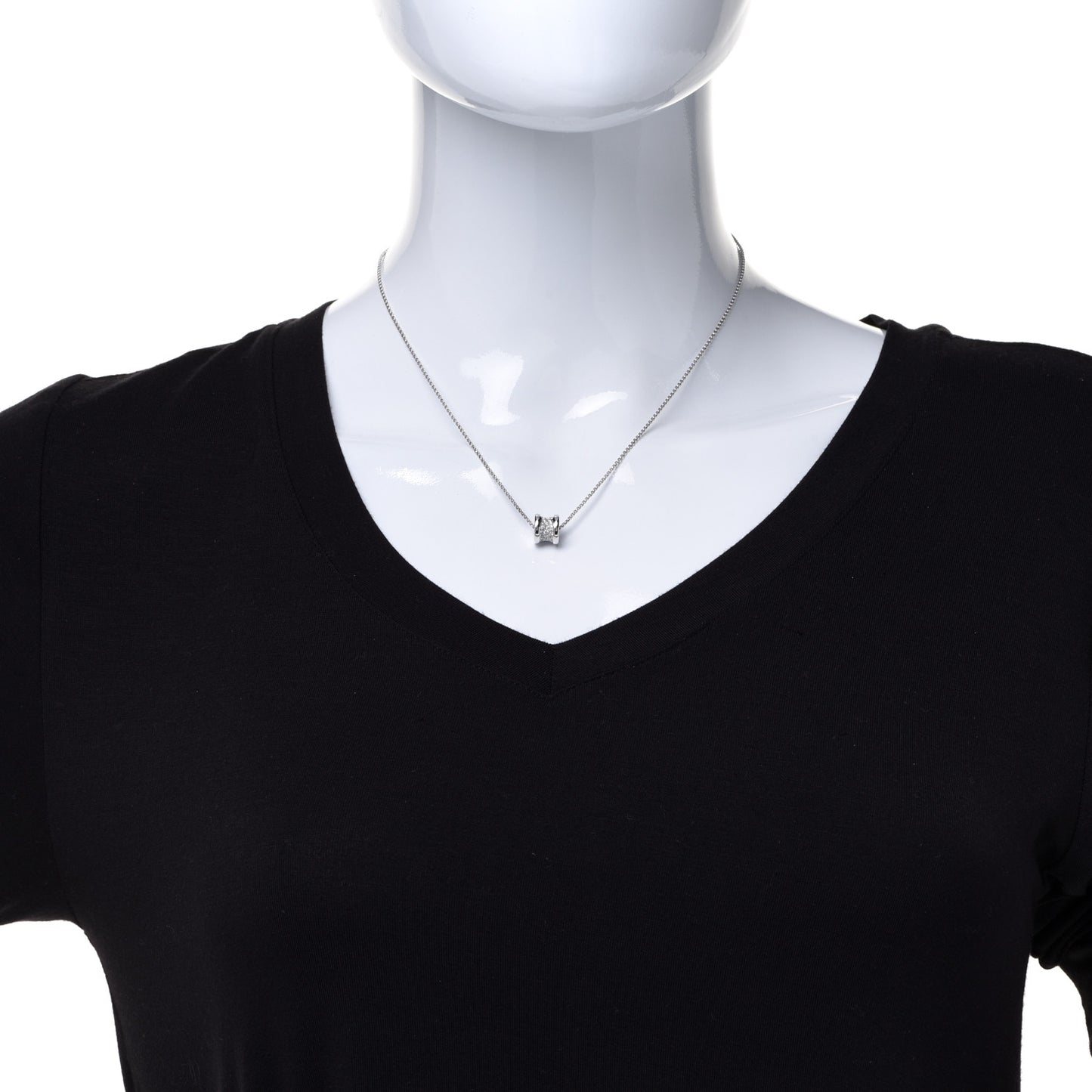 18K White Gold Diamond Small B.Zero1 Pave Pendant Necklace