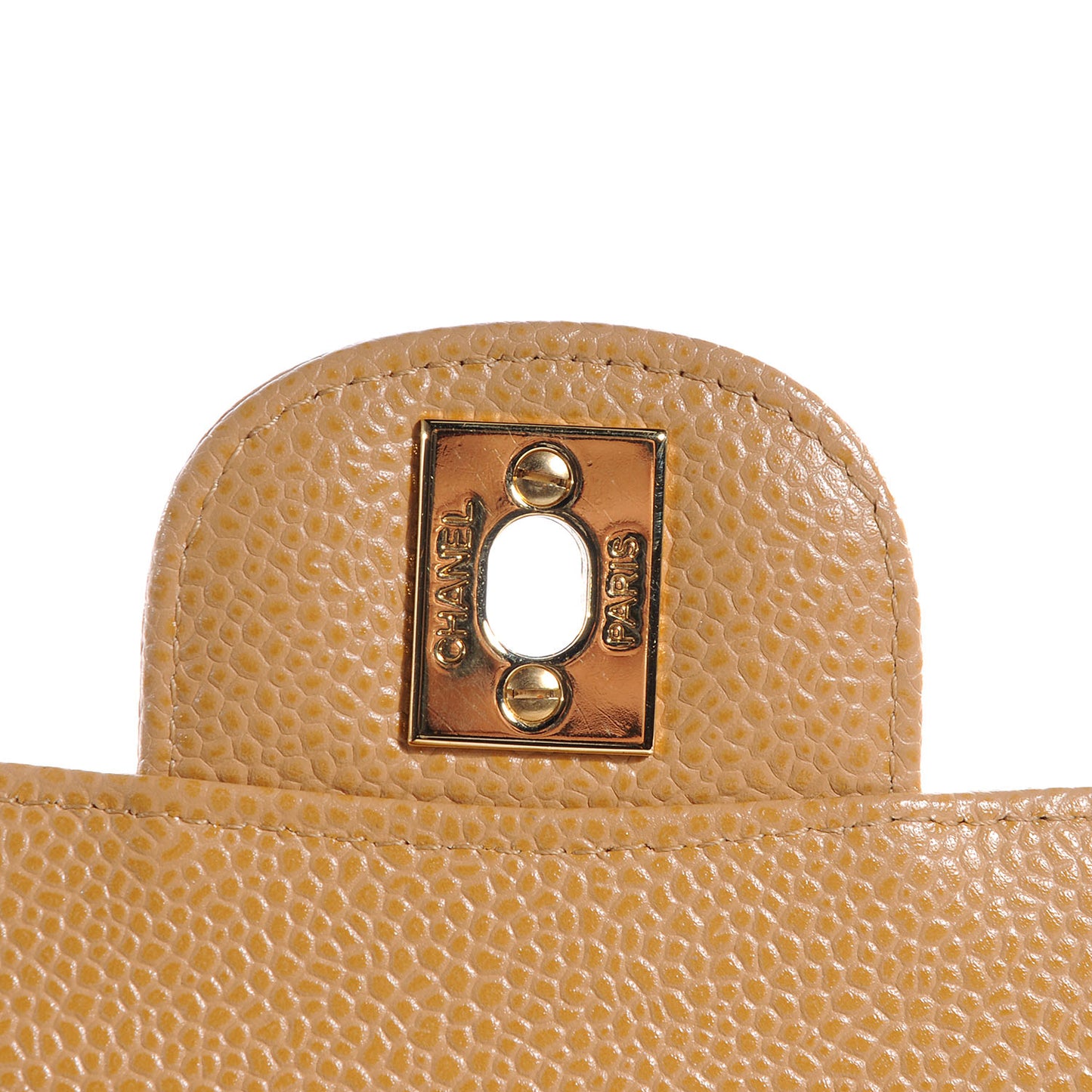 Caviar Quilted Medium Double Flap Beige