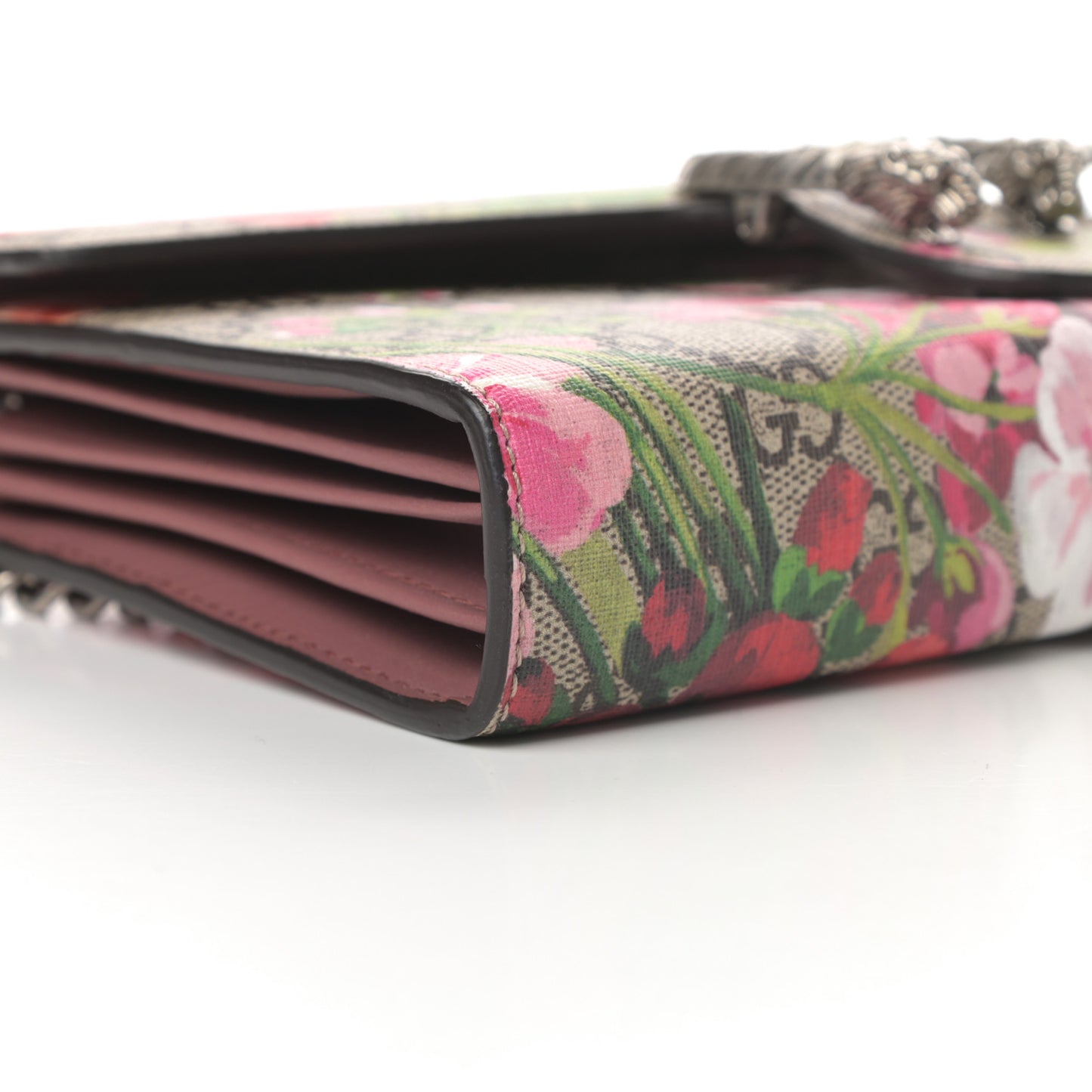 GG Supreme Monogram Blooms Mini Dionysus Chain Wallet Beige Multicolor Dry Rose