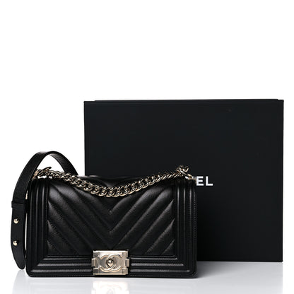 Chanel Caviar Chevron Quilted Medium Boy Flap Black 10 of 10