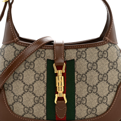 Gucci GG Supreme Monogram Azalea Calfskin Web Mini Jackie 1961 Hobo Beige Ebony Brown Sugar 8 of 10