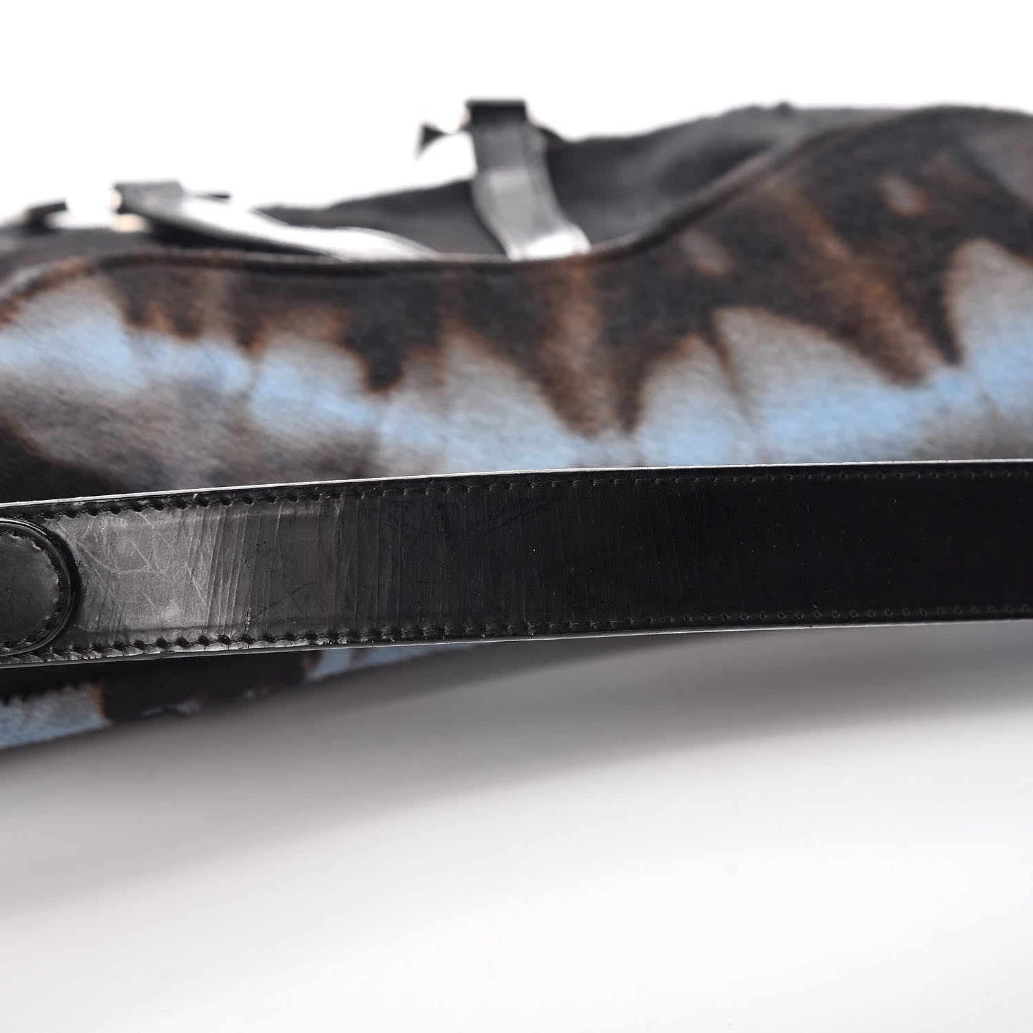 Christian Dior Pony Hair Double Saddle Bag Blue Brown 8 of 11