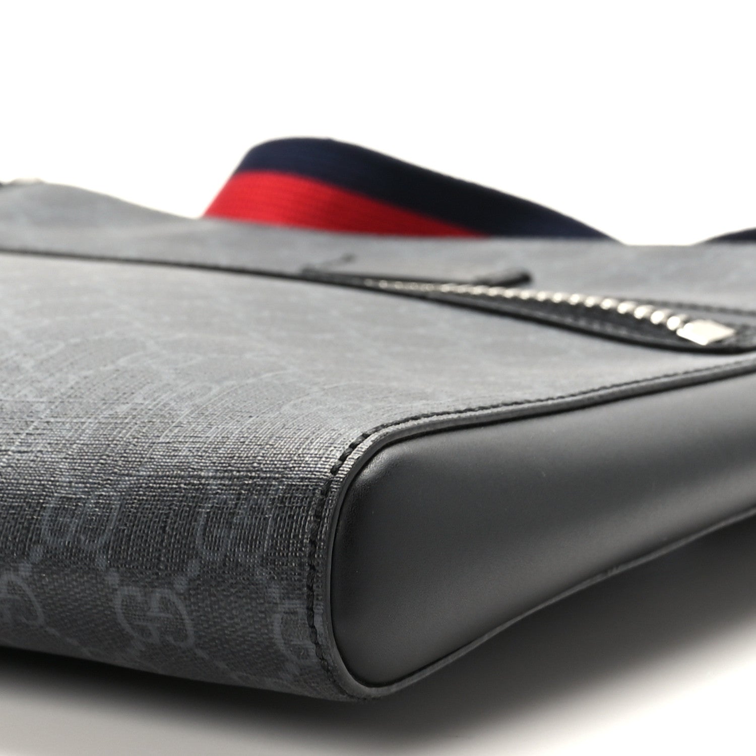Gucci GG Supreme Monogram Appia Calfskin Web Flat Messenger Bag Black Grey 10 of 10