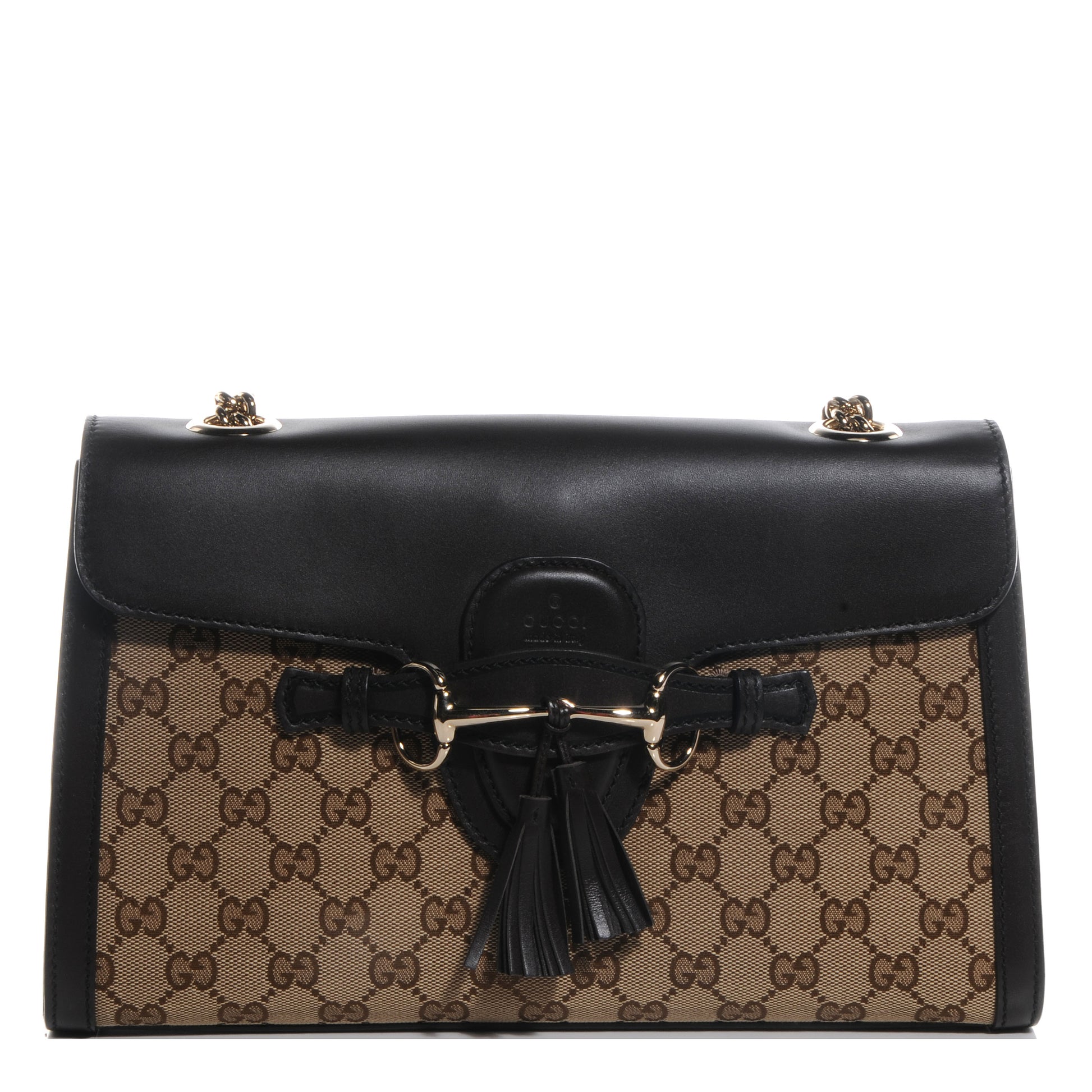 Gucci Monogram Margaux Calfskin Medium Emily Chain Shoulder Bag Beige Ebony Black 1 of 8